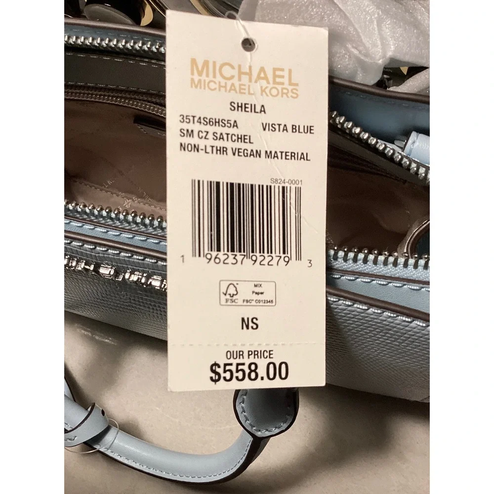 Michael Kors Sheila‎ Satchel Vista Blue Reptile Embossed Vegan Leather Small